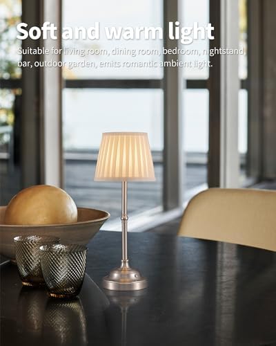 KDG Nickel Cordless LED Table Lamps Set of 2, Beige Fabric Shade Desk Lamps