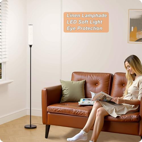 Nukanu Floor Lamp with Remote Control,Black,Linen lampshade