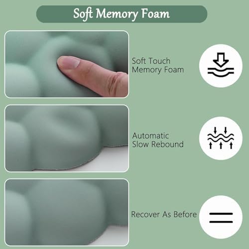 Cloud Mouse Pad Keyboard Wrist Rest for Mouse 4PCS Extended Large Desk Mat Pad Set Memory Foam Non-Slip Cute Ergonomic Gaming Mouse Wrist Support for Computer Home Office Mountain Forest Green