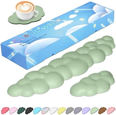JIKIOU Upgrade Leather Cloud Wrist Rest for Keyboard and Mouse & Cup Pad
