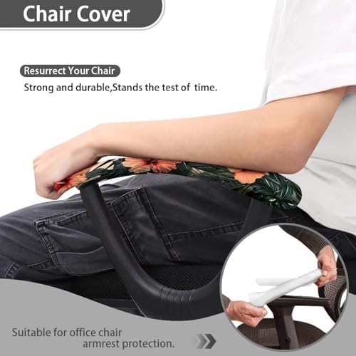 Hibiscus Print Office Chair Arm Covers, 2 Pack Monstera Palm Tree Print Chair Arm Rest Covers, Stretchy Comfort Office Chair Armrest Slipcovers for Rotating Chairs