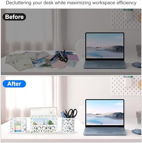 EasyPAG Desk Organizers and Accessories 3 Pieces Office Organizer Set - Pen Holder for Desk, Mail Sorter Countertop and Sticky Note Holder, White
