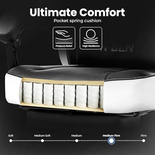 Gaming Chairs with Footrest, Big and Tall Gamer Chair with Headrest and Lumbar Support for Adults, White