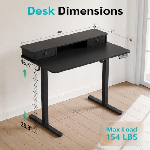 40" x 24" Electric Standing Desk with Dual Drawers, Black
