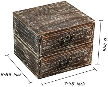 OKSQW Office Desk Organizer Drawers Dark Brown Vintage 2pcs/set Small Wood Desktop Storage Box Farmhouse Kitchen Countertop Organizer Makeup Storage Box for Workspace Home Toiletries Supplies Vanity