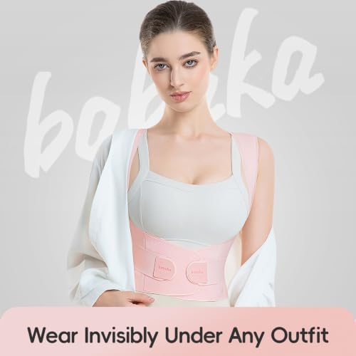 babaka Posture Corrector for Women, Invisible Lightweight Adjustable Back Brace for Upper and Lower Back Pain Relief, Hunchback, Hump, Scoliosis, Thoracic, Spine Corrector Under Clothes (Pink, Small, Waist: 25''-30'')