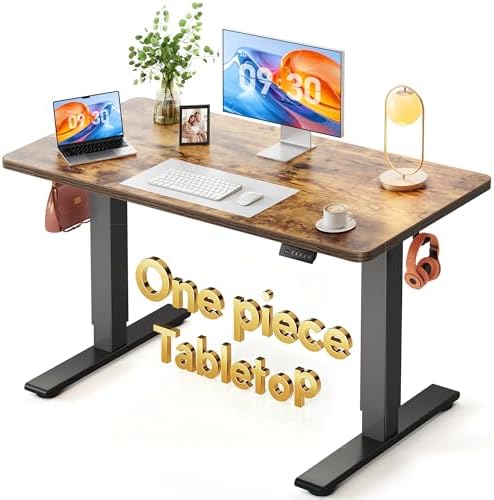 FEZIBO One-Piece Standing Desk, 48"x24" Seamless Tabletop Electric Height Adjustable for Home Office, Study Rooms & Multi-Device Workstations, Rustic Brown