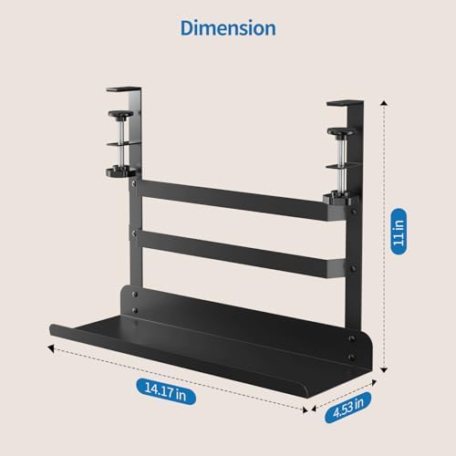 Yecaye Metal Under Desk Cable Management Tray, Clamp-On Desk Shelf