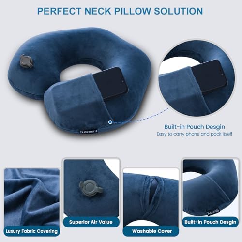 Keemall Inflatable Neck & Shoulder Travel Pillow for Airplane Naps