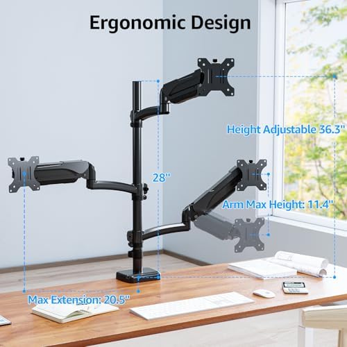 MOUNTUP Triple Monitor Mount Fits Max 32 Inch Screen, Holds 4.4-17.6lbs, 3 Monitors Desk Mount, Triple Monitor Stand for Desk, Adjutable Arm with Clamp/Grommet Base, for Home Office, 75x75/100x100