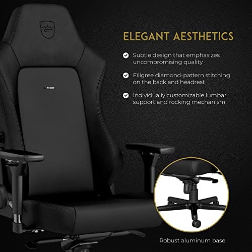 noblechairs Hero Gaming Chair/Office Chair with Lumbar Support, PU Hybrid Leather, Black Edition