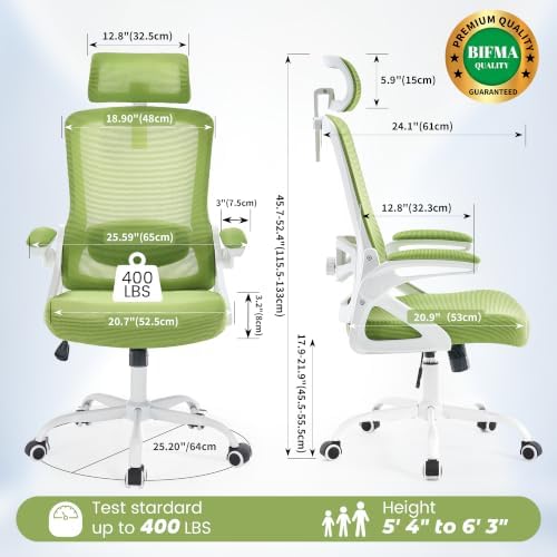 Ergonomic Mesh Office Chair with 2D Adjustable Headrest and Lumbar Support