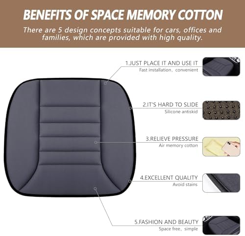 MYFAMIREA 2PCS Car Seat Cushion Pad 1.2" Thick Comfort Seat Protector for Car Driver Seat Office Chair Home Use Memory Foam Seat Cushion with Non Slip Bottom, 20'' x 18.5'', Dark Gray