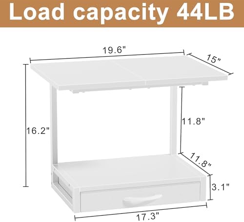 YAOHUOO 2-Tier Desktop Printer Stand with Fabric Drawer,19.6"x14.9" White
