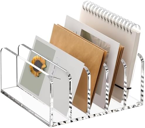 SANRUI 5 Slot Acrylic Mail Sorter Holder, Clear Letter File Desk Organizer