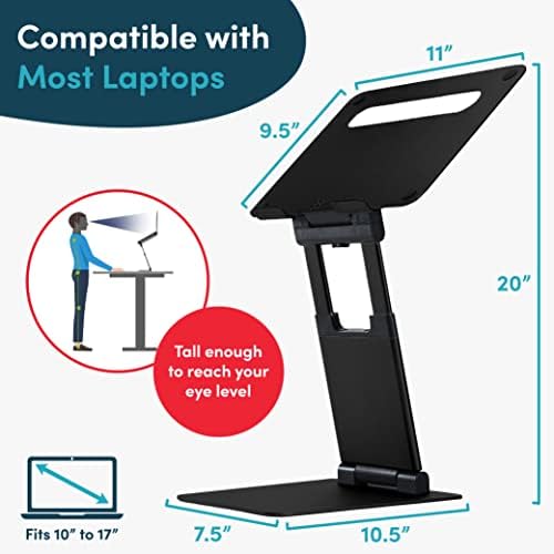 Lifelong Aluminum Adjustable Laptop Stand, Extra Tall 20" Riser, Black