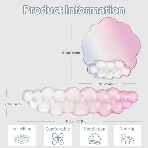 Pink Cloud Wrist Rest for Keyboard and Mouse - Ergonomic Gel Cloud Mousepad