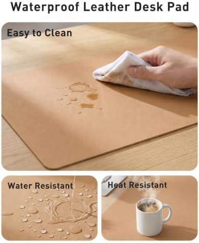 Aothia Faux Leather Desk Mat Mouse Pad, 63" x 24", Khaki