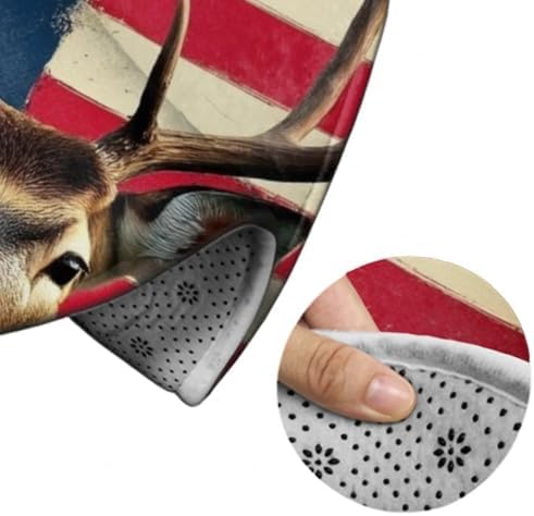 Men's Large Home Decor Mat, Soft Round Yoga Carpet, Non Slip Machine Washable Home Office Circle Rug American Flag Deers