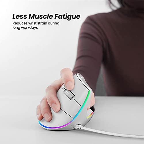 Nulea M504 Wired Vertical Mouse, USB Ergonomic Optical Mouse with 4 Adjustable DPI, 11 RGB Backlight Modes, Compatible for Laptop, PC, Desktop, Mac, White