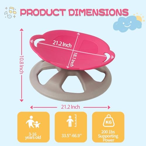 BABAMU Spinning Chair for Autistic Kids, Sensory Swivel Chair, 220LBS Weight Capacity, Autism Sensory Products, Autism Toys, Sensory Toy (Pink, Handle)