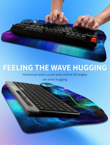 Ergonomic Wave Wrist Rest with Keyboard Stand, Cushioned Palm Rest, Comfortable Integrated Memory Foam for Natural Typing and Relieve Wrist Pain, Nebula