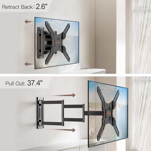 ELIVED Long Arm TV Wall Mount for Most 26-65 Inch TVs, 37.4 Inch Long Extension TV Mount Swivel and Tilt, Max VESA 400x400mm, Full Motion Wall Mount tv Bracket Holds up to 77 lbs. (Pack of 2)