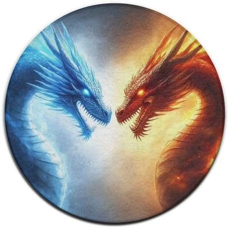 Fashion Round Area Rug Large Non Slip Carpet, Cool Blue Ice Fire Dragon Unisex Home Decor Mat