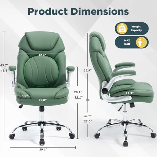 500lbs Heavy Duty Comfy Office Desk Chair for Low Back Pain Green