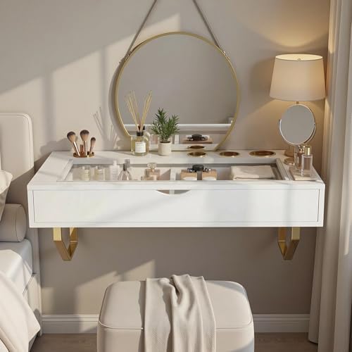 Floating Makeup Vanity Table, 31 inch Wall Mounted Desk for Bedroom, White