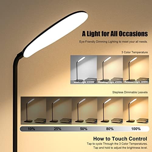 DEEPLITE Battery Operated Desk Lamp, LED Desk Light 3 Lighting Modes Stepless Dimming, Table Lamp 5W Touch Control Eye Caring, Flexible Gooseneck, Portable Reading Light for Dorm Study Office Bedroom