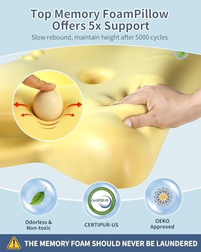 Cervical Pillow for Neck Pain Relief, Ergonomic Neck Pillow for Sleeping, Orthopedic Contour Side Sleeper Pillow for Neck Support, Memory Foam Pillows for Back Stomach Sleepers