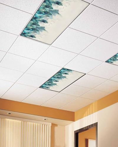 Peacock Feathers Magnetic Fluorescent Light Covers for Ceiling Lights 2 x 4 Feet,Teal Turquoise Blue Ombre Animal Office Classroom Kitchen Drop Ceiling Light Covers Filters Shade Panel 4 Packs