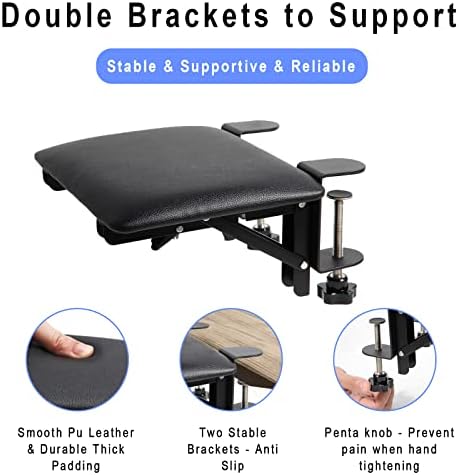 eulps Foldable Arm Rest for Desk, Clamp-On Desk Arm Support Pad with Soft PU Leather Cushion, Ergonomic Wrist & Forearm Rest for Computer Typing, Mouse Use, Gaming, Home Office