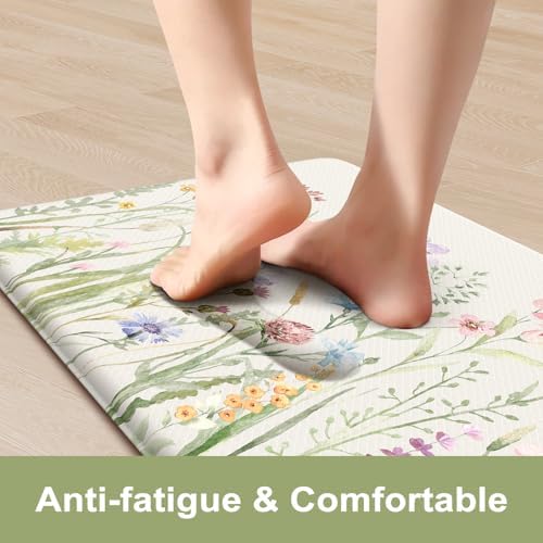 KIMODE Anti Fatigue Kitchen Mats for Floor, Floral Kitchen Rugs Set of 2