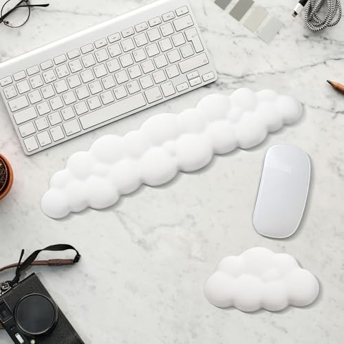 2 PCS Keyboard Cloud Wrist Rest, Memory Foam Keyboard Palm Rest with Non-Slip Base Ergonomic Keyboard Wrist for Pain Relief, Soft Wrist Rest for Office, Computer, Laptop, Gaming Office (White)