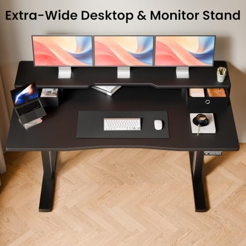 Realbear 60x30 Inch Electric Standing Desk with Drawers, Black