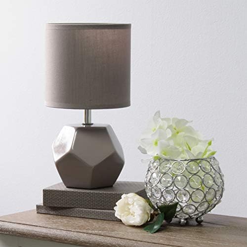 Simple Designs LT2065-GRY Round Prism Mini Table Lamp with Matching Fabric Shade, Gray (Pack of 24)
