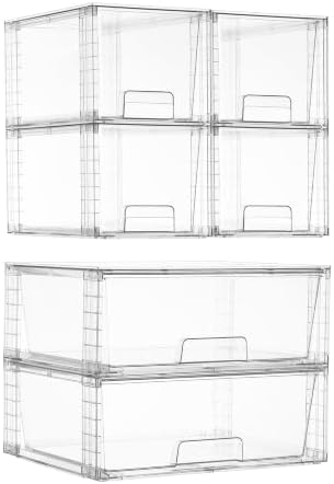 Vtopmart Clear Stackable Storage Drawers, 6 Pack Large Organizer Set