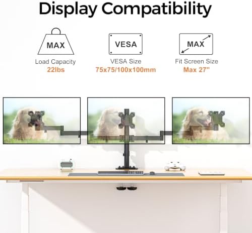 Suptek Triple LED LCD Monitor Desk Mount Heavy Duty Fully Adjustable Stand for 3 / Three Screens up to 27 inch (MD6463)
