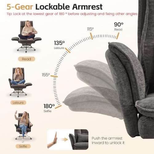 Big and Tall Office Chair, Flip Armrest & Footrest for Pets, Light Brown