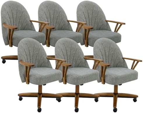 Chromcraft Bailey Swivel-Tilt Caster Dining Chair - Chestnut - Marble - 6pc