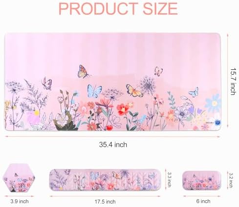 Petmolico 4-in-1 Wrist Rest Set with Desk Pad, Pink Wild Flowers
