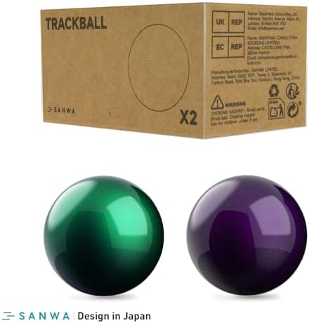 SANWA 34mm/1.34inch Trackball, Replacement Ball for Logitech M575, M570, MX Ergo, Kensington TB450, TB550, Pro Fit Ergo, and Other Compatible Trackball Mouse, Glossy Purple + Green, Set of 2