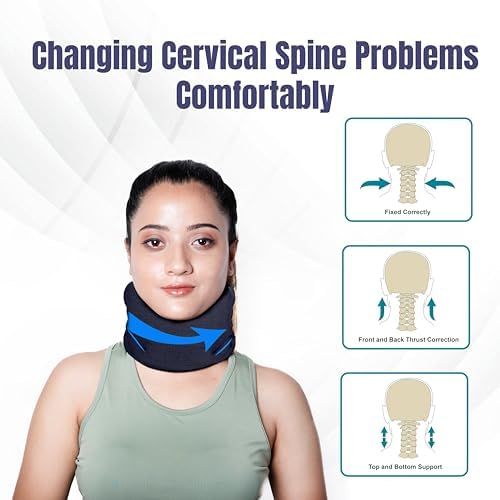 Wonder Care Neck Brace for Sleeping Cervical Collar Relief Neck Pain and Neck Support Soft Foam Wraps Relief of Cervical Spine Pressure for Women & Men (Black, Large, 3.5" Depth)