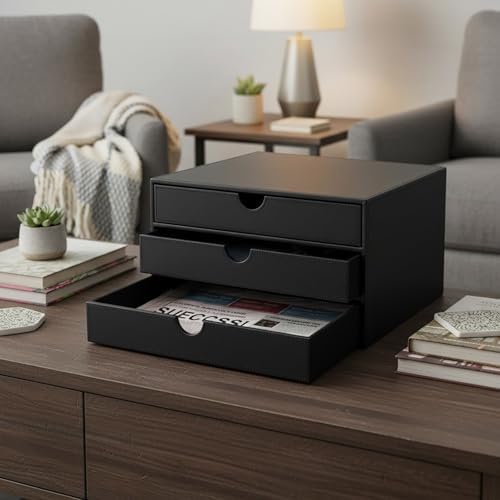 UnionBasic Document Organizer, 3-Drawer File Cabinet Document Storage Box, Office Desktop Filing Organizer, Black