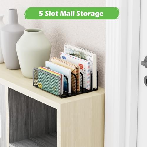 Mail Organizer Countertop, Metal File Holder with 5-Slot, Small Desk File Organizer for Letter, Bill, Mail Sorter, Desktop Letter Folder Holders for Office, Home, School (Black)