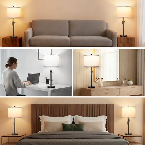 Qingmiao Table Lamps Set of 2, 22" to 30" Adjustable Nightstand Lamps for Bedroom, Dimmable End Table Lamps for Living Room Console Entry Farmhouse Home Decor, New House Warming Gifts