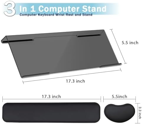 Computer Keyboard Wrist Rest Stand Set for Desktop, Keyboard Holder Easy Typing with Wrist Pad for Office, Home, School - Black