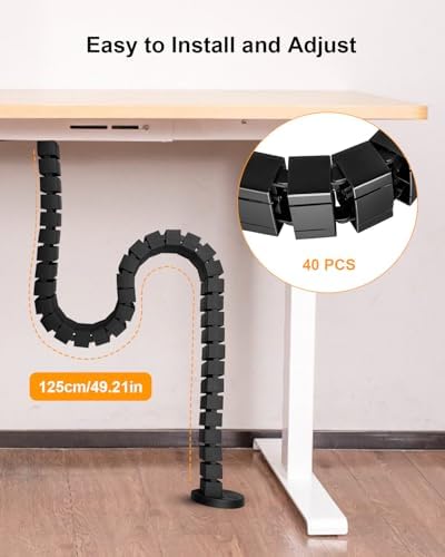 Under Desk Cable Management Kit for Sit Stand Desk, Flexible Spine Raceway